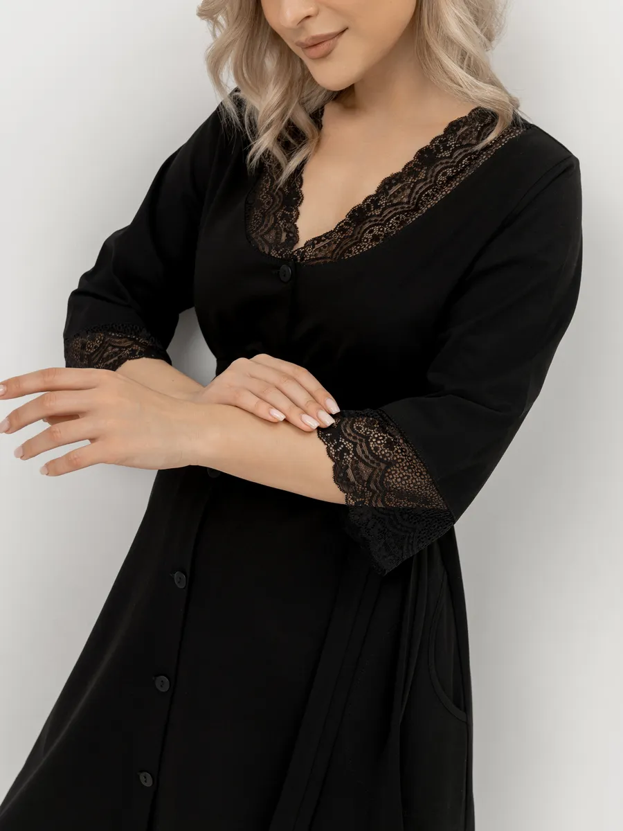 Халат домашний для беременных и кормления черный