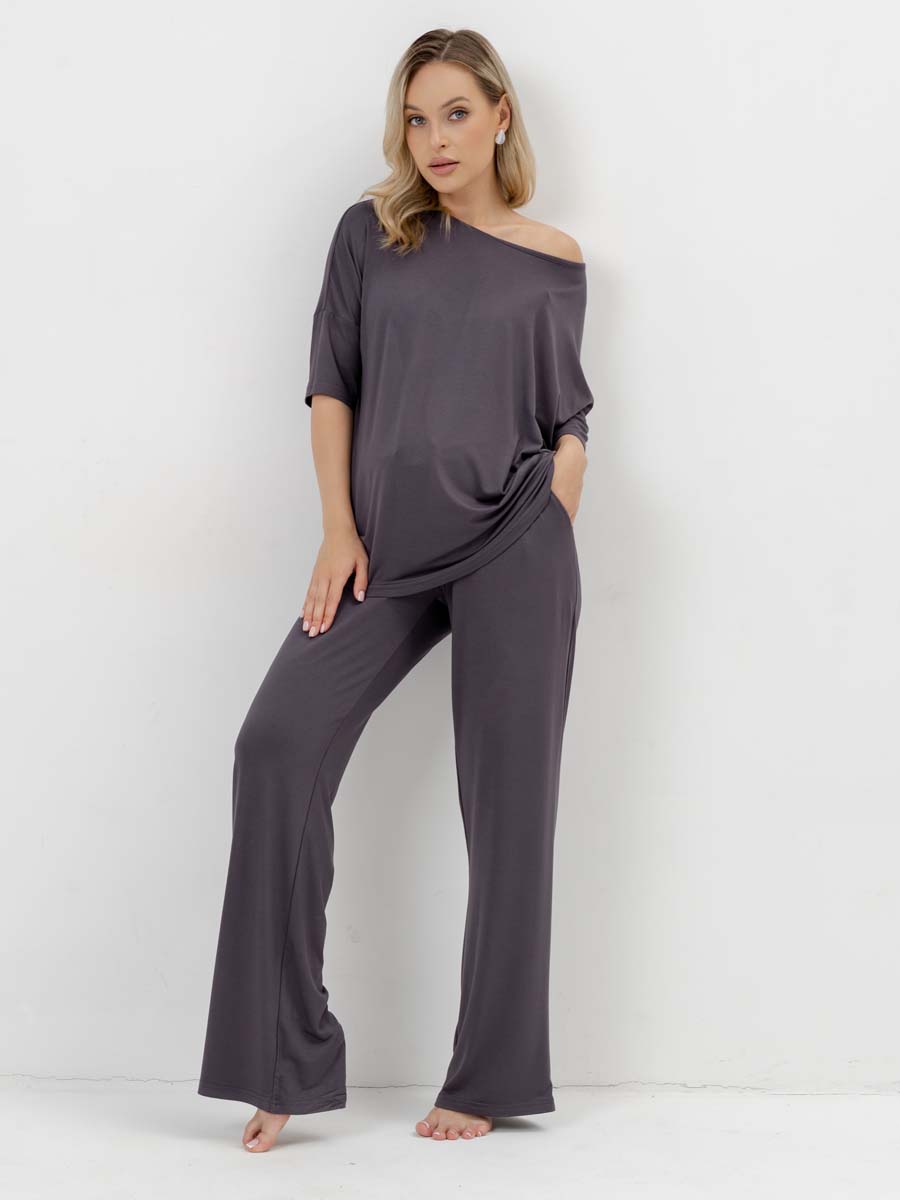 Костюм домашний с брюками и футболкой для беременных графитовый