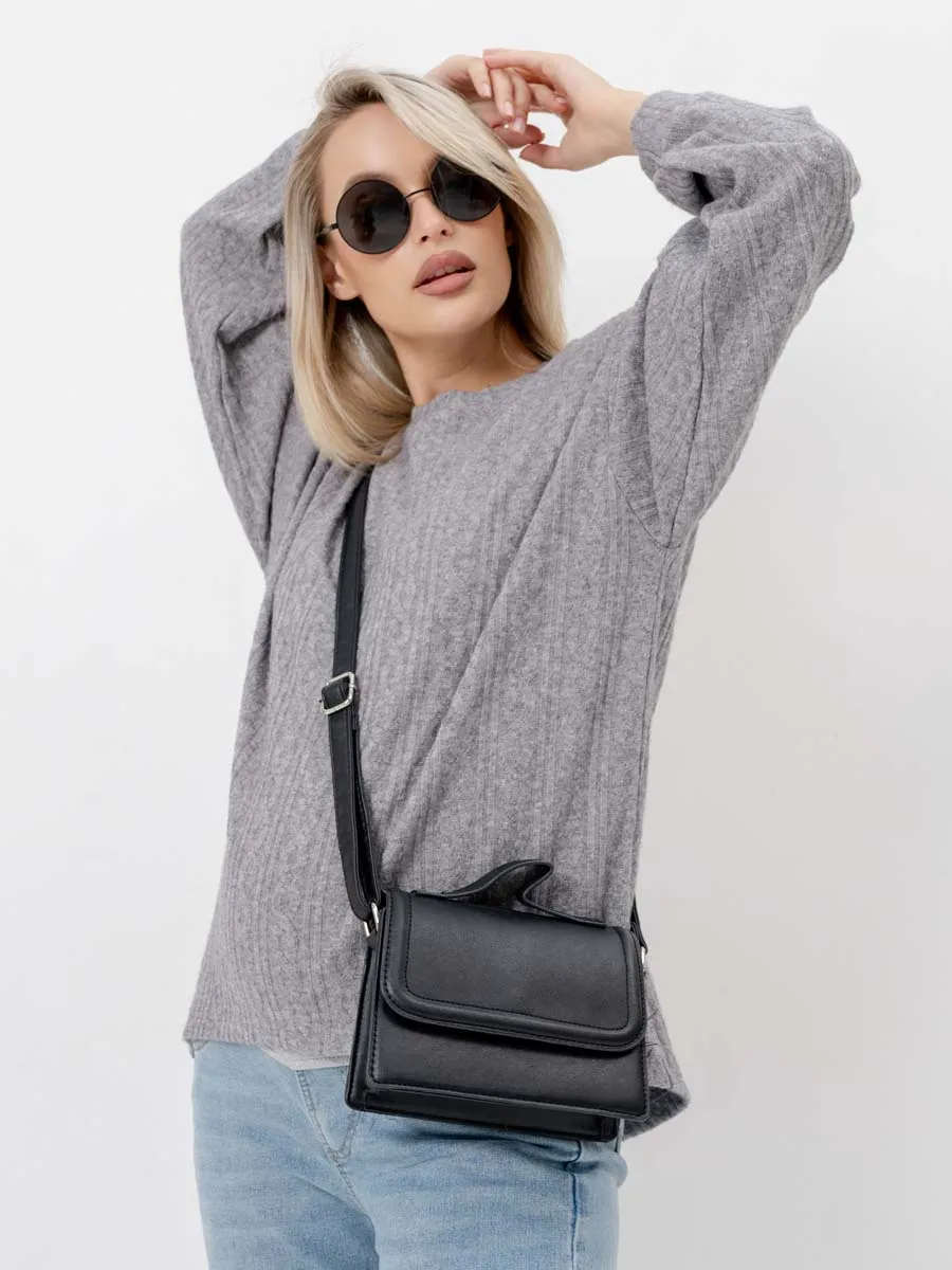 Джемпер оверсайз для беременных теплый с длинным рукавом темно-серый