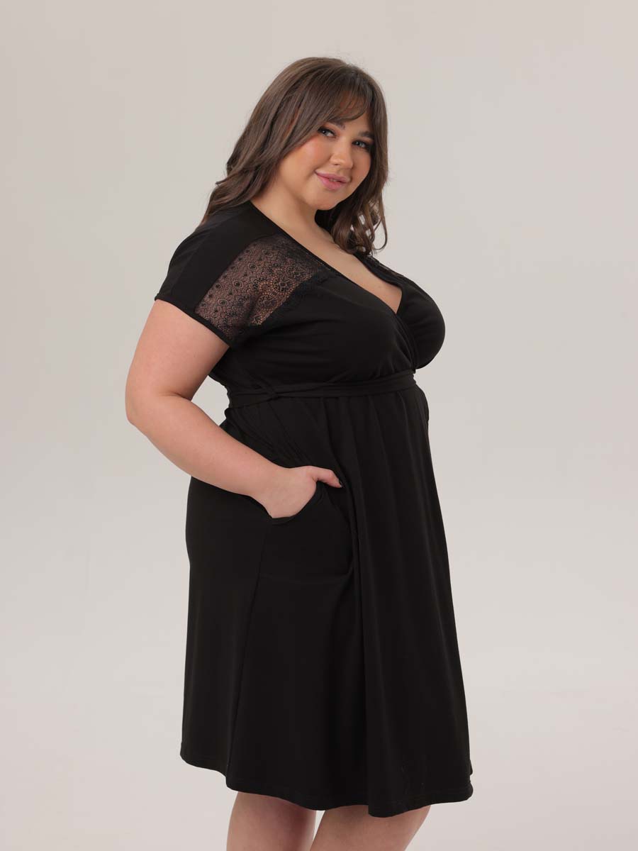 Халат больших размеров 08402 для беременных и кормящих черный