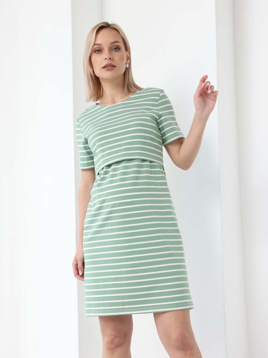 Платье женское для беременных и кормящих мам в офис оливковый/молочный