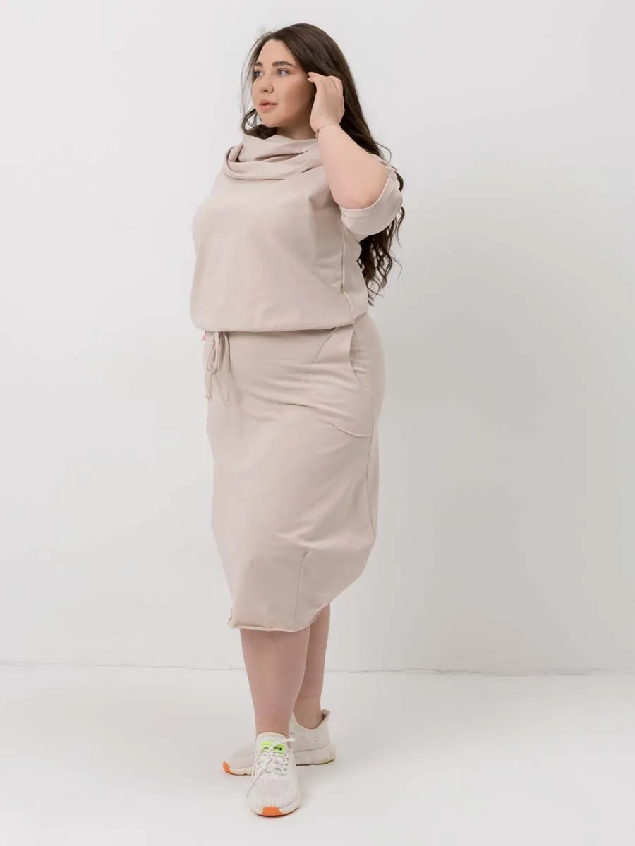 Платье для беременных длинное повседневное в офис plus size бежевый