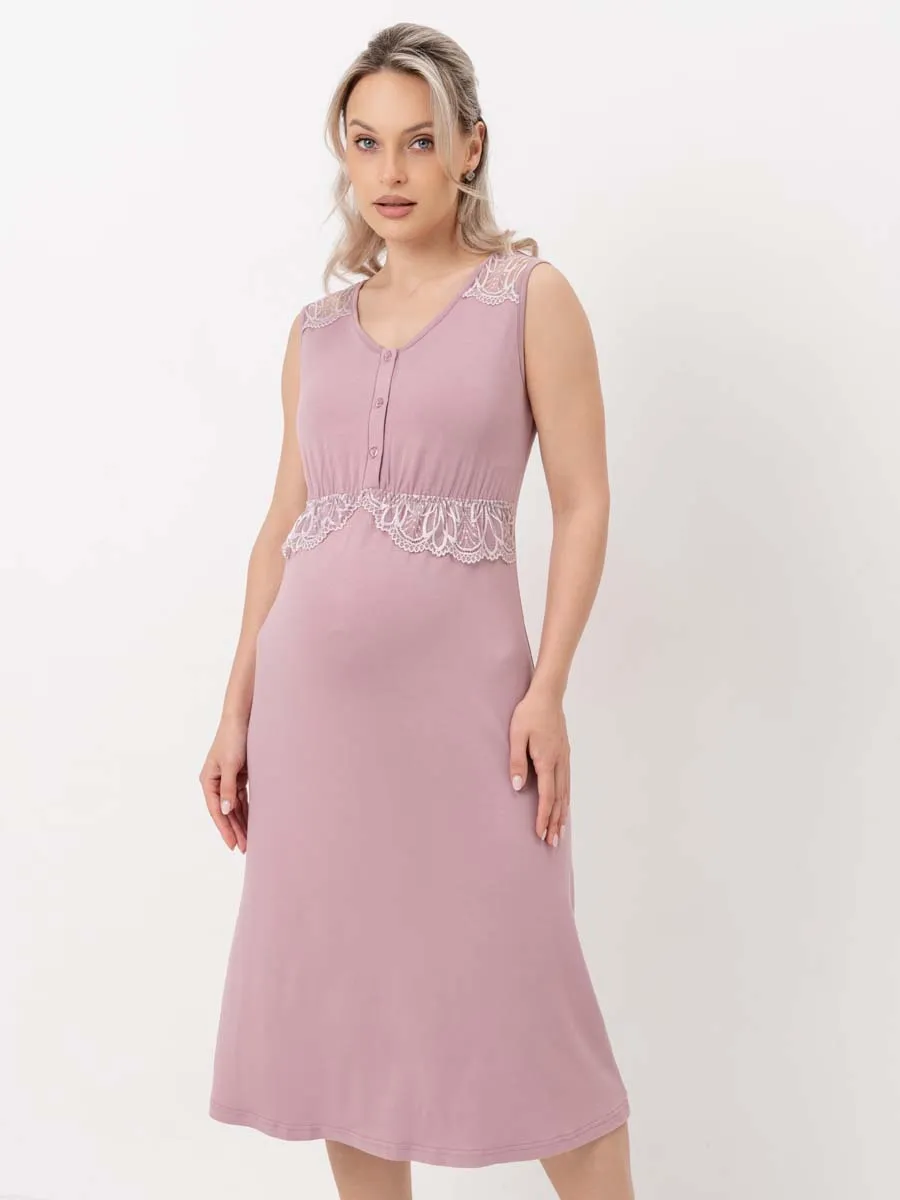 Ночная сорочка в роддом для беременных и кормления пудровый