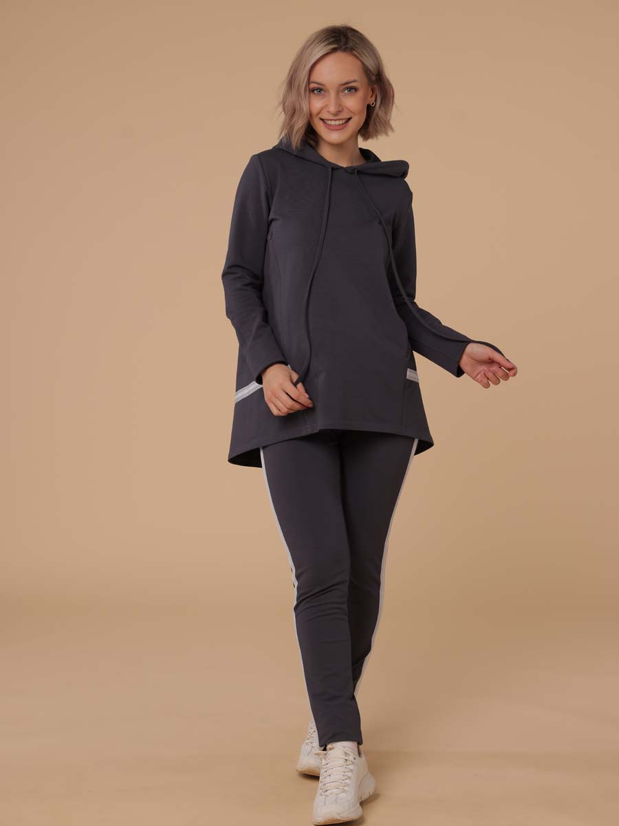 Стильный костюм 13334 туника и штаны для беременных антрацитовый