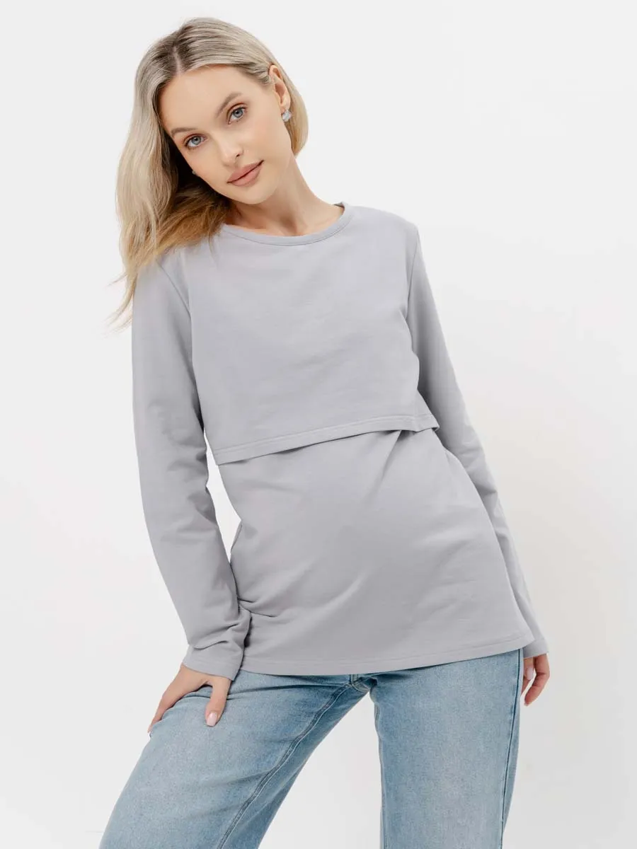 Стильный лонгслив для будущих мам на осень серый