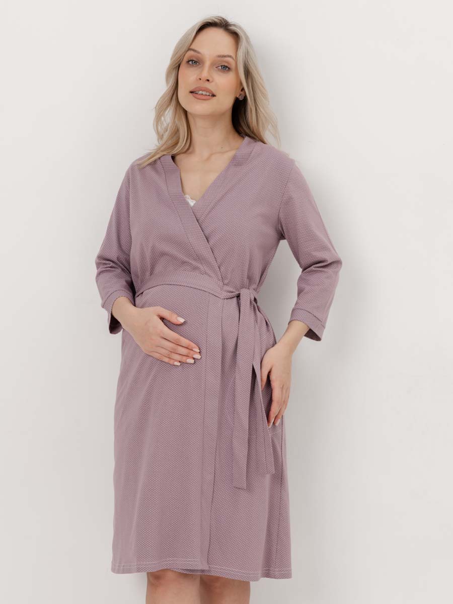 Комплект для беременных и кормящих 13920 халат с сорочкой коричневый/молочный