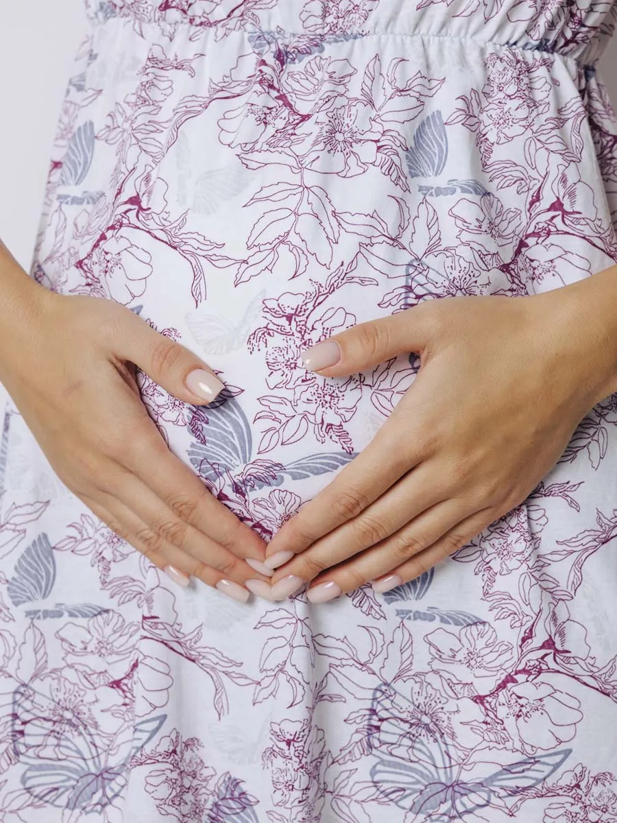 Халат с сорочкой для беременных и кормящих в роддом бордовый/белый