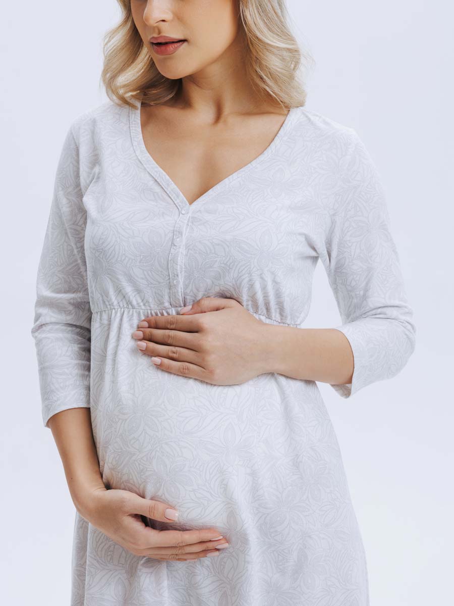 Ночная сорочка для беременных и кормления молочный/коричневый