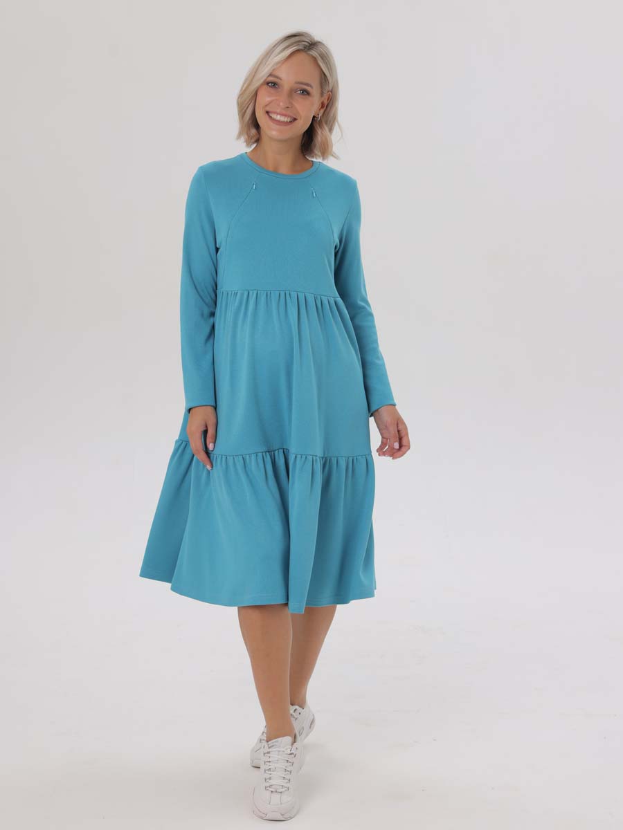 Платье женское для беременных и кормящих 66009 в офис бирюзовый