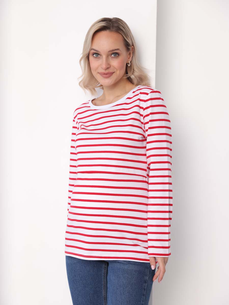 Лонгслив для беременных и кормящих джемпер в офис молочный/красный