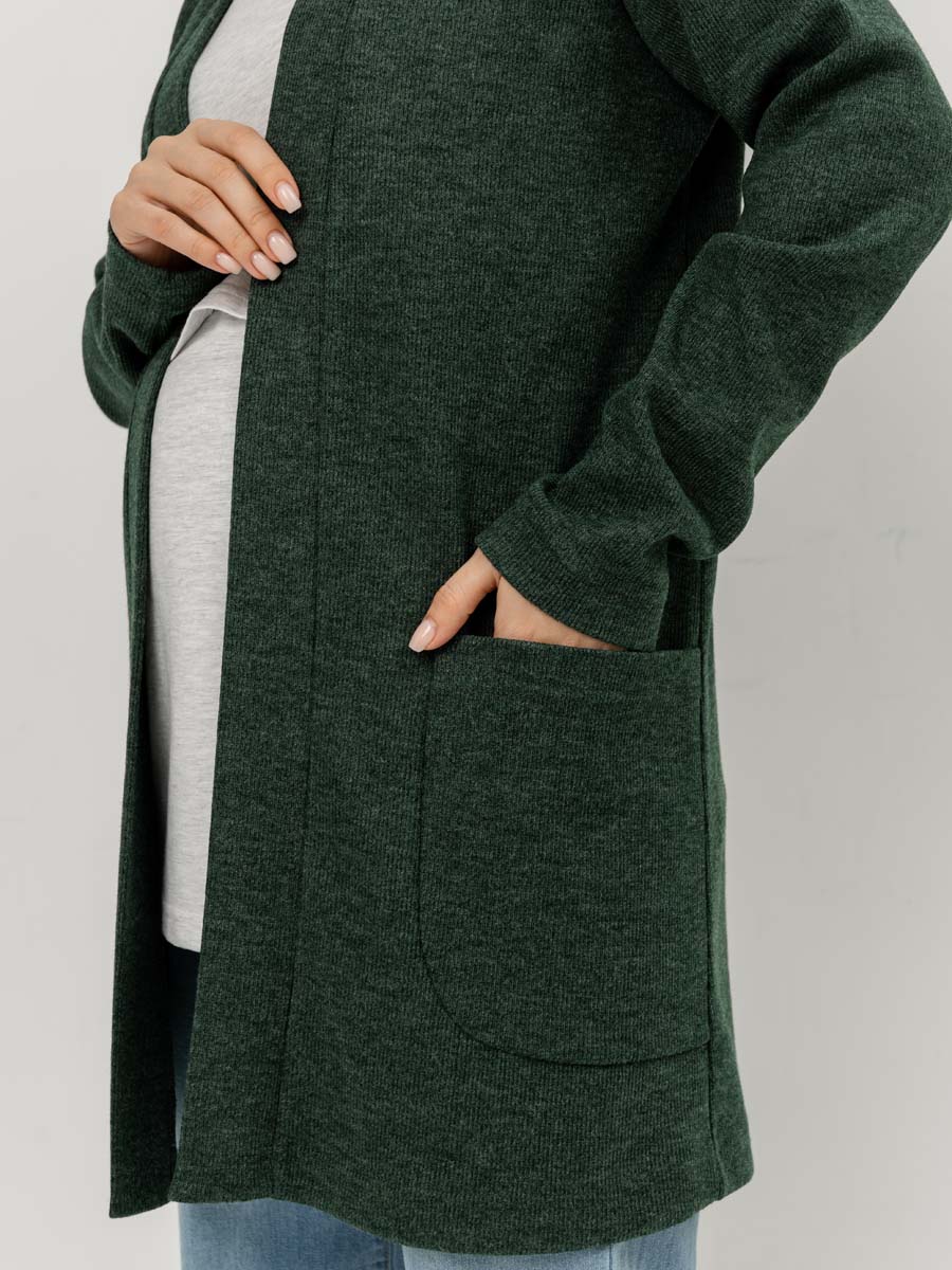 Жакет удлиненный трикотажный кардиган для беременных зеленый