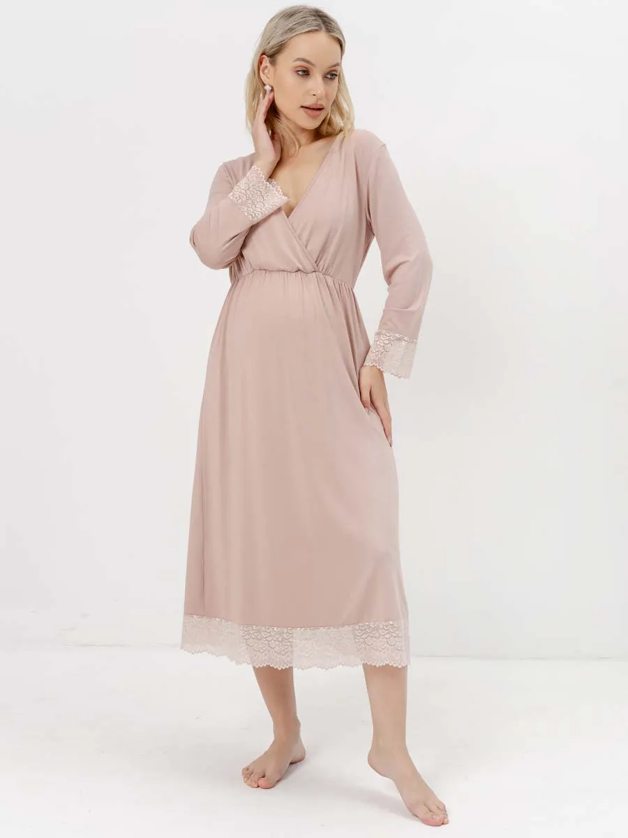 Ночная сорочка для беременных и кормящих домашнее платье бежевый
