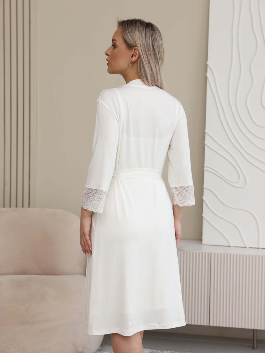 Кружевной пеньюар - халат с сорочкой для беременных 15732 молочный