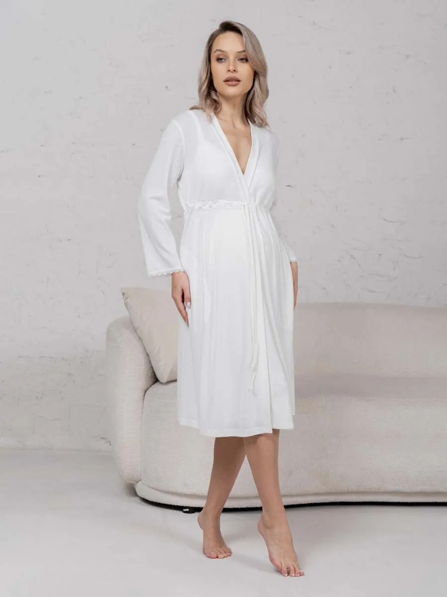 Халат с сорочкой для беременных и кормящих молочный