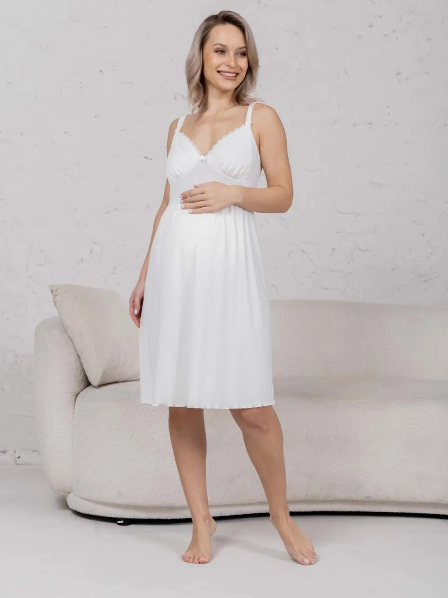 Халат с сорочкой для беременных и кормящих молочный