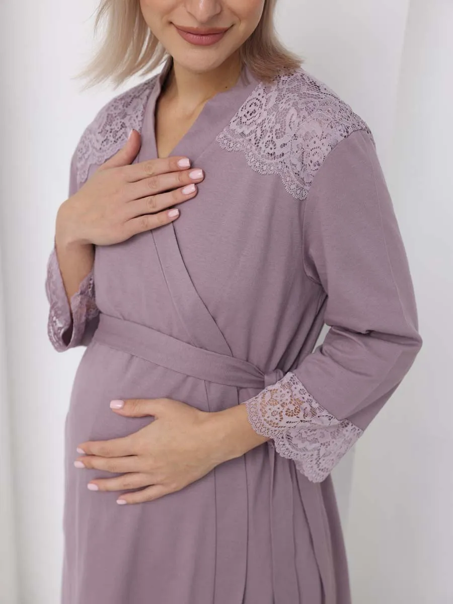 Халат с сорочкой для беременных и кормящих в роддом 21120 кофейный