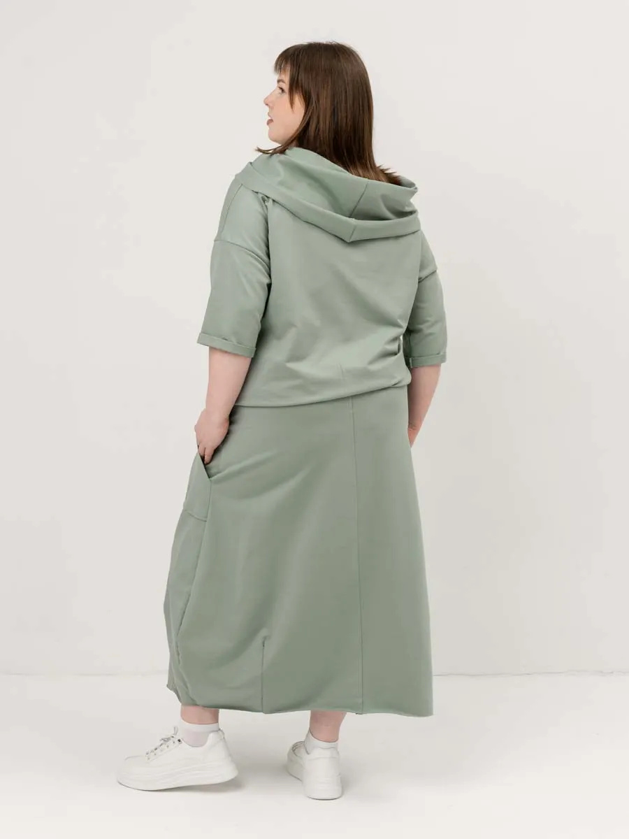 Платье для беременных длинное повседневное в офис plus size оливковый