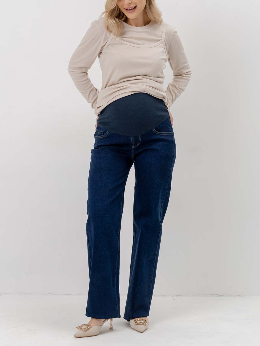 Джинсы трубы для беременных 67712 в офис темно-синий