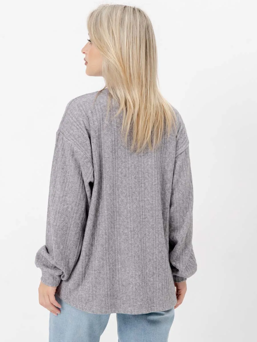 Джемпер оверсайз для беременных теплый с длинным рукавом темно-серый