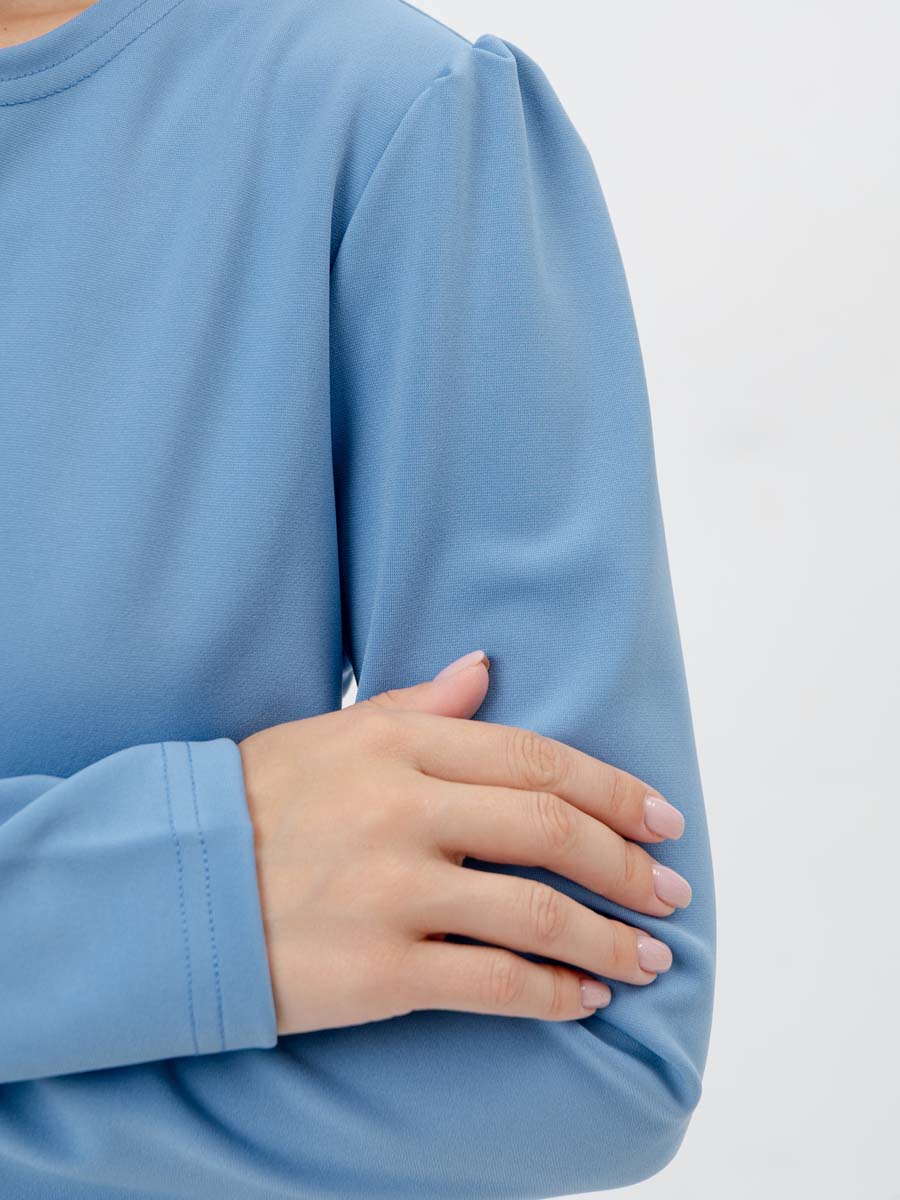 Платье для беременных и кормящих с длинным рукавом в офис голубой