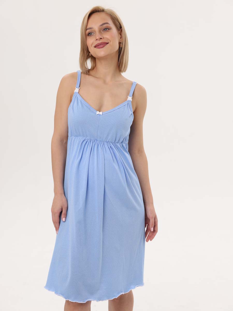 Комплект халат с сорочкой 24020 для беременных и кормящих голубой/белый