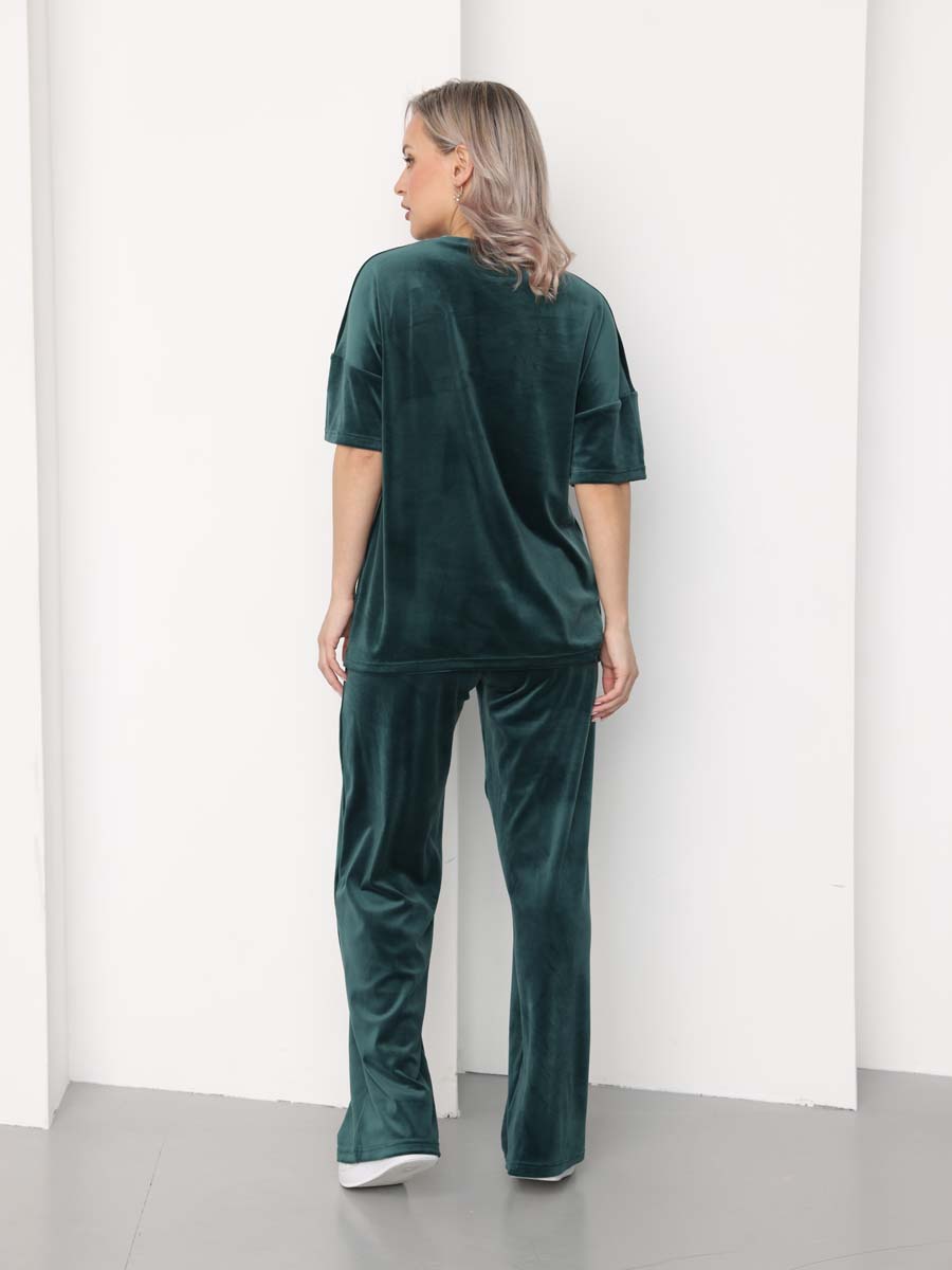 Костюм домашний женский велюровый с брюками палаццо 46031 изумрудный