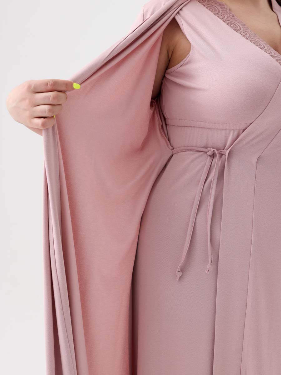 Халат с сорочкой большие размеры светло-коричневый