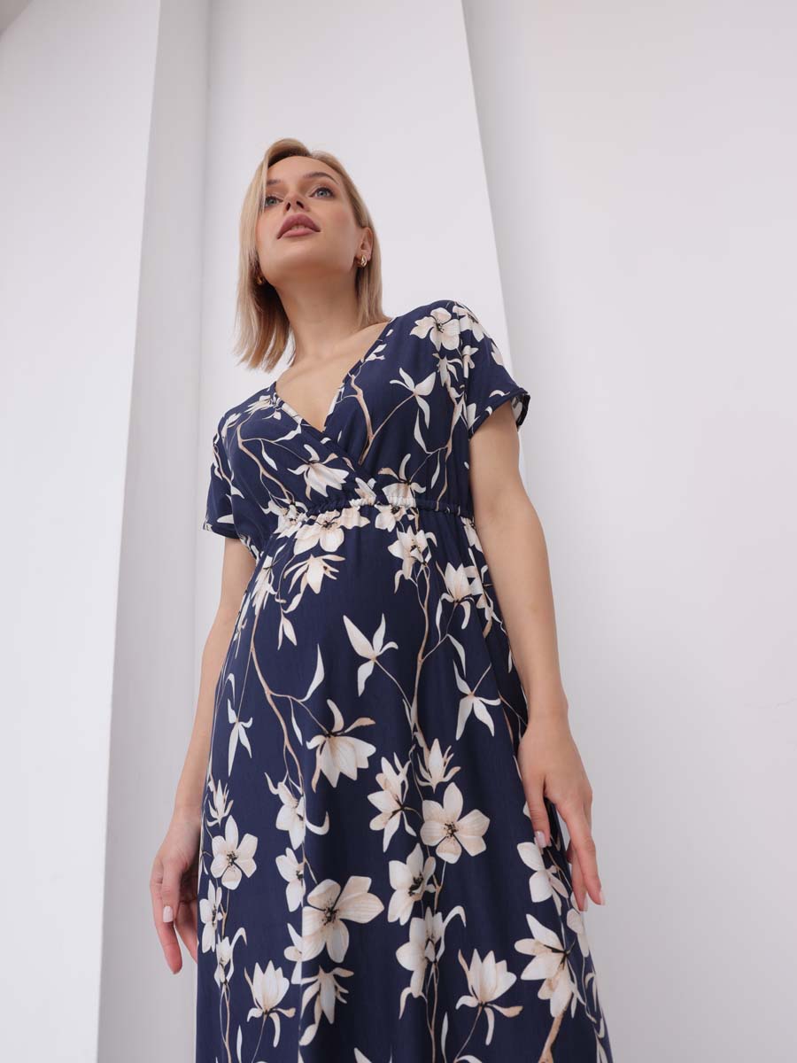 Платье женское для беременных и кормящих 60909 в офис синий/молочный