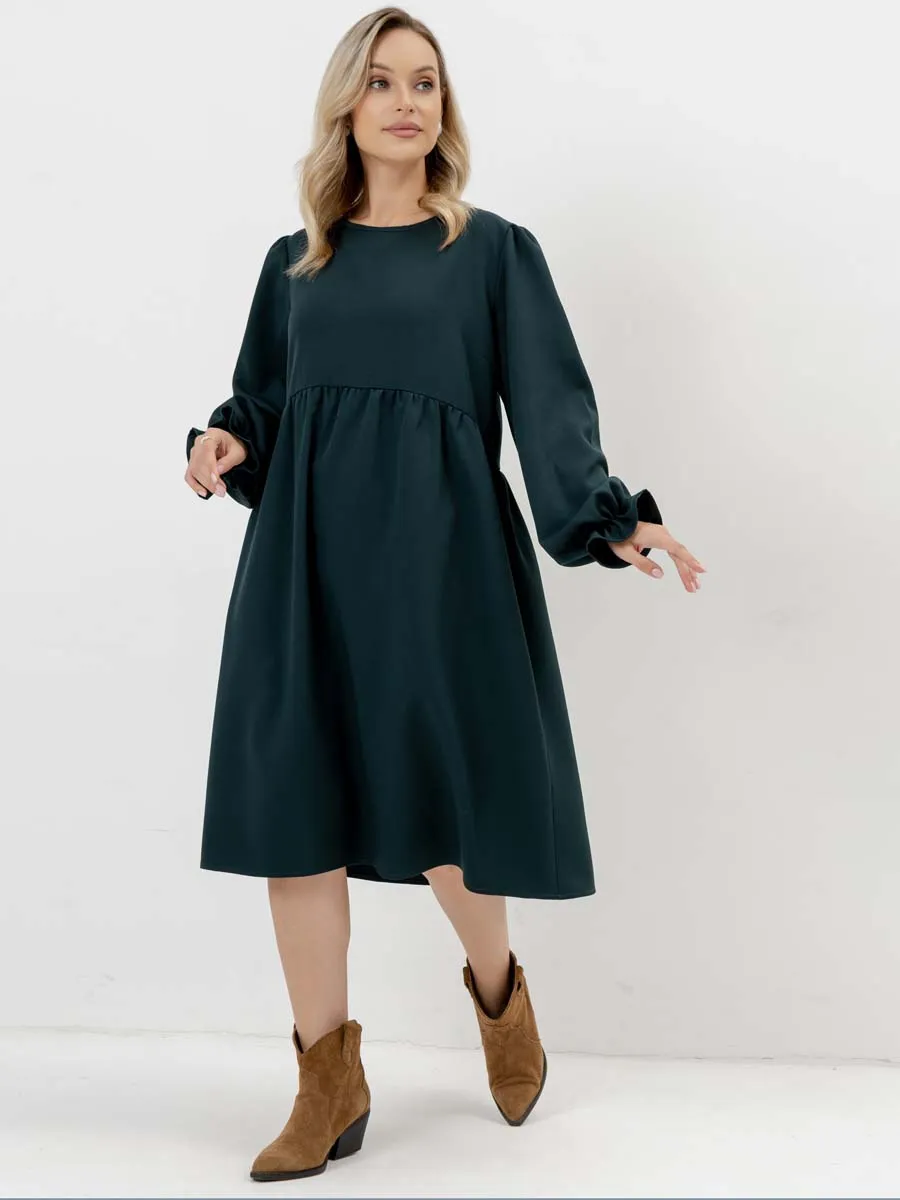 Платье для беременных с длинным рукавом в офис изумрудный