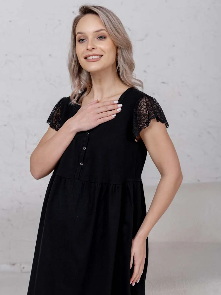 Халат с сорочкой для беременных и кормящих в роддом 21120 черный