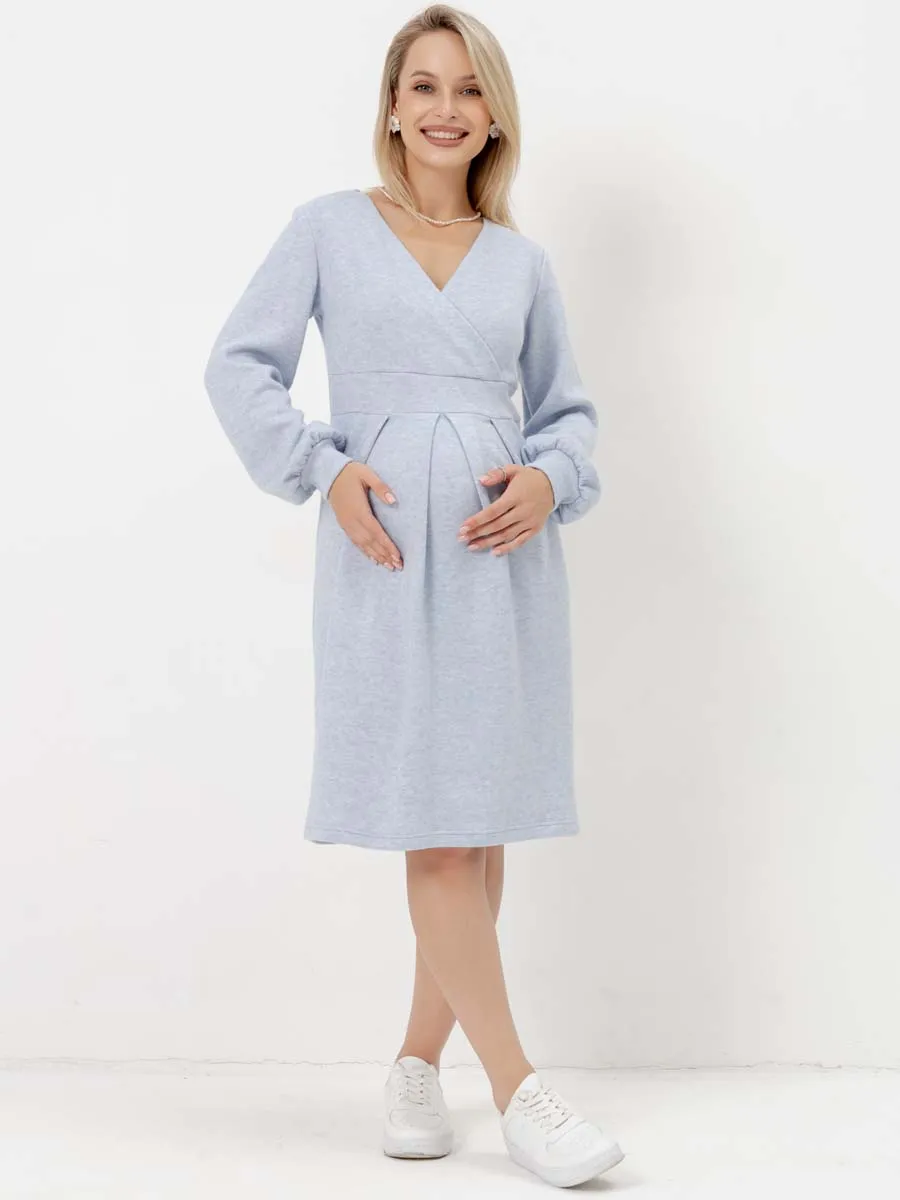 Платье в офис для беременных и кормящих мам 76710 голубой