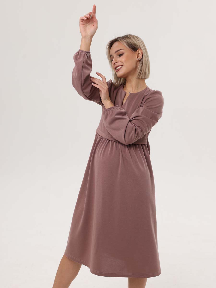 Платье для беременных и кормящих 00811 в офис повседневно кофейный
