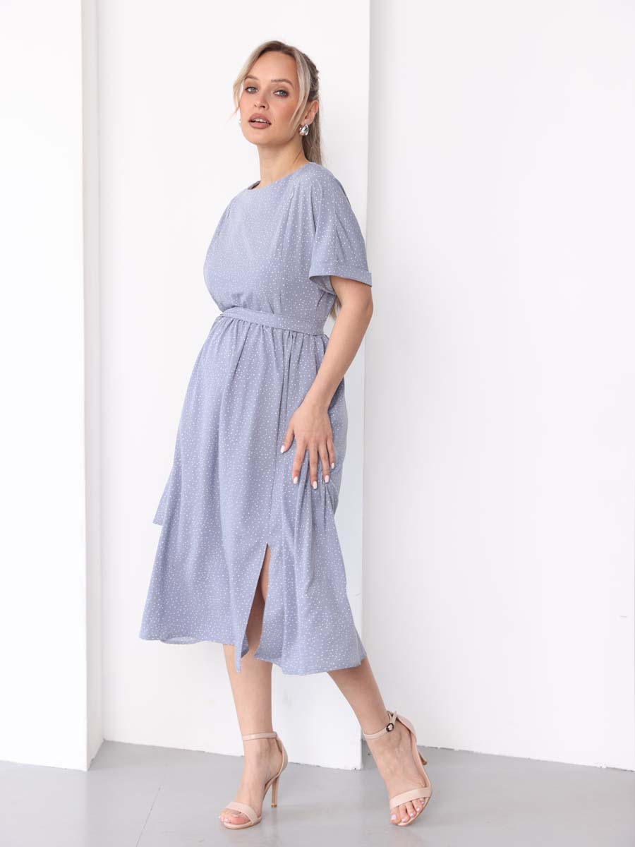 Платье летнее для беременных и кормящих 71412 серый/белый