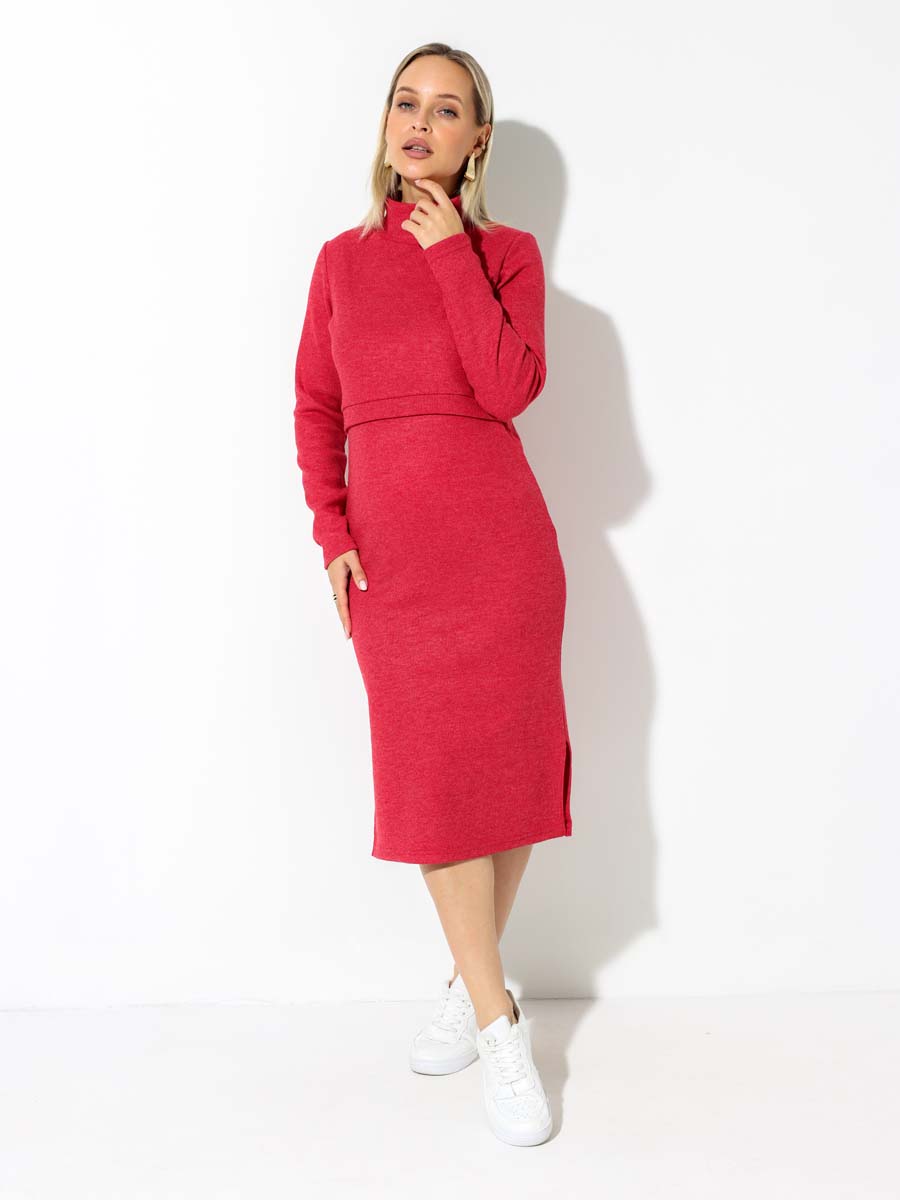 Платье вязаное для беременных и кормящих в офис 54504 красный