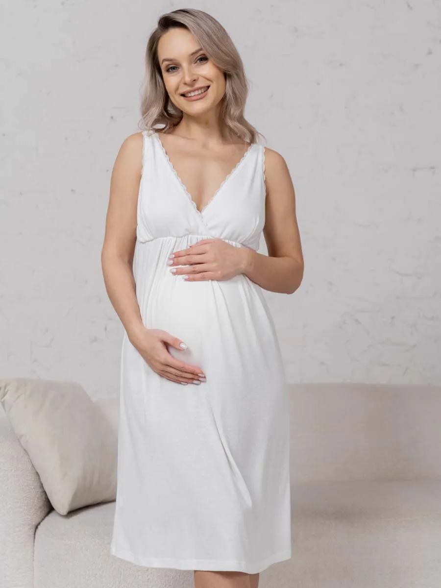 Халат с сорочкой для беременных и кормящих молочный