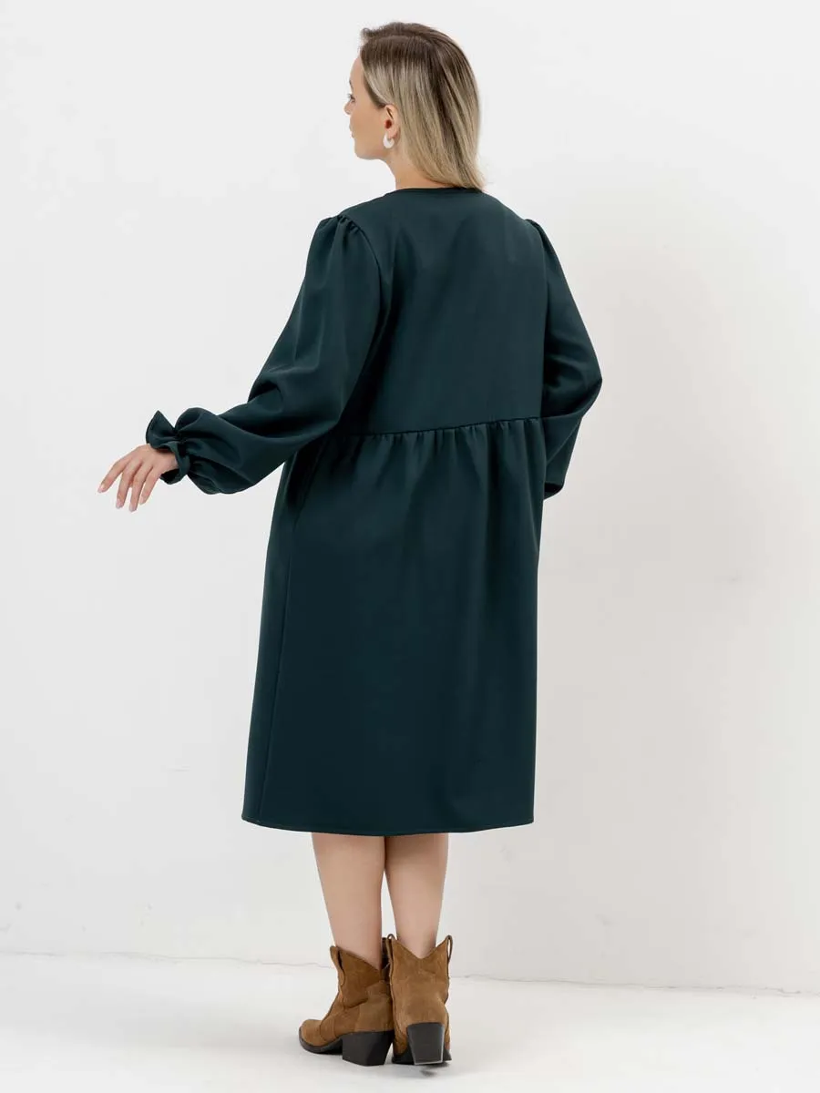 Платье для беременных с длинным рукавом в офис изумрудный