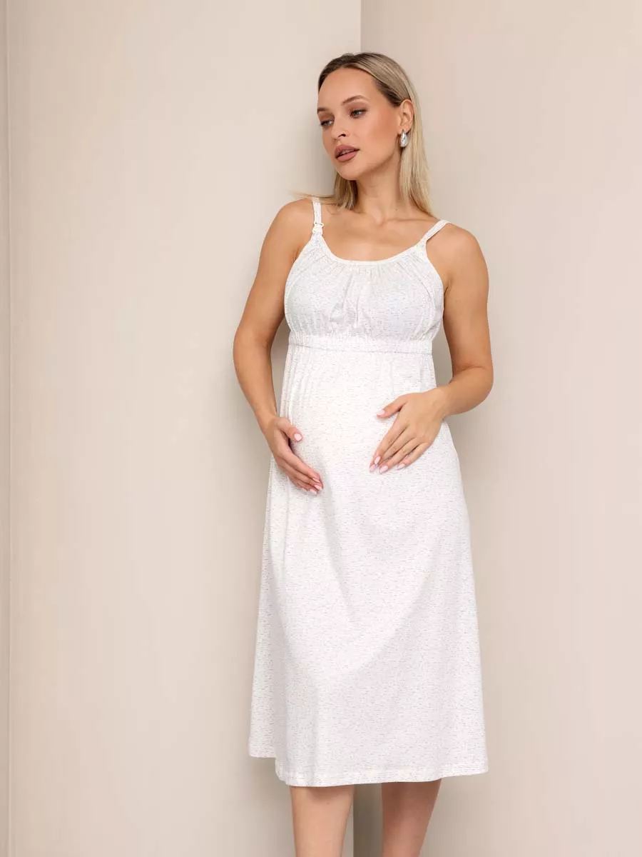 Халат и сорочка для беременных и кормящих в роддом костюм бежевый/молочный