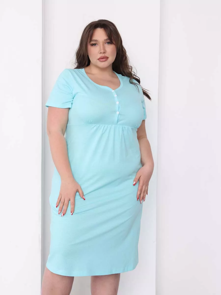 Ночная сорочка большие размеры 53201 в роддом бирюзовый/белый