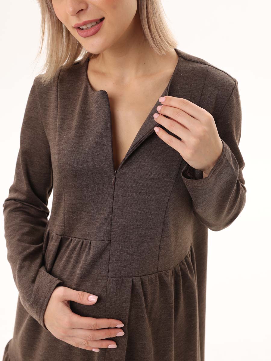 Платье оверсайз в офис для беременных и кормящих 08111 кофейный