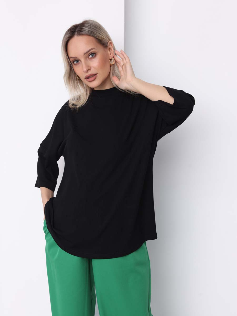 Джемпер оверсайз в рубчик с рукавом 3/4 для беременных черный