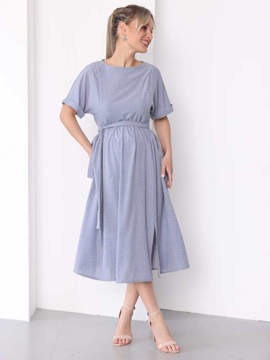 Платье летнее для беременных и кормящих 71412 серый/белый