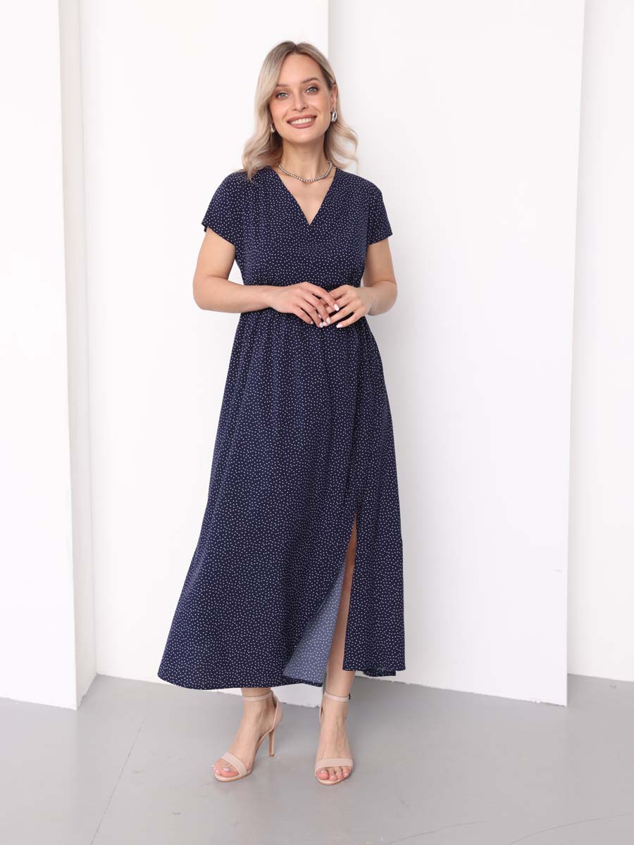 Платье летнее в офис 72312 для беременных и кормящих синий/белый