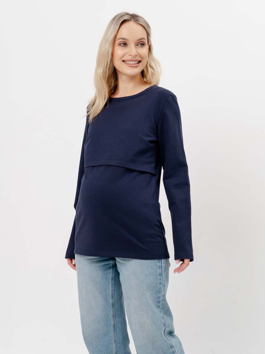 Лонгслив утепленный для будущих мам осень в офис 	синий