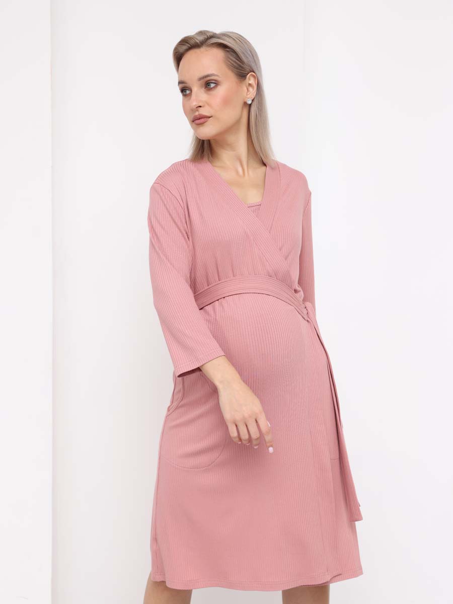 Комплект для беременных и кормящих халат с сорочкой 22932 пудровый