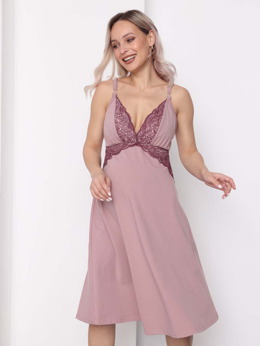 Сорочка в роддом ночнушка для беременных и кормящих 52802 пудровый-темный