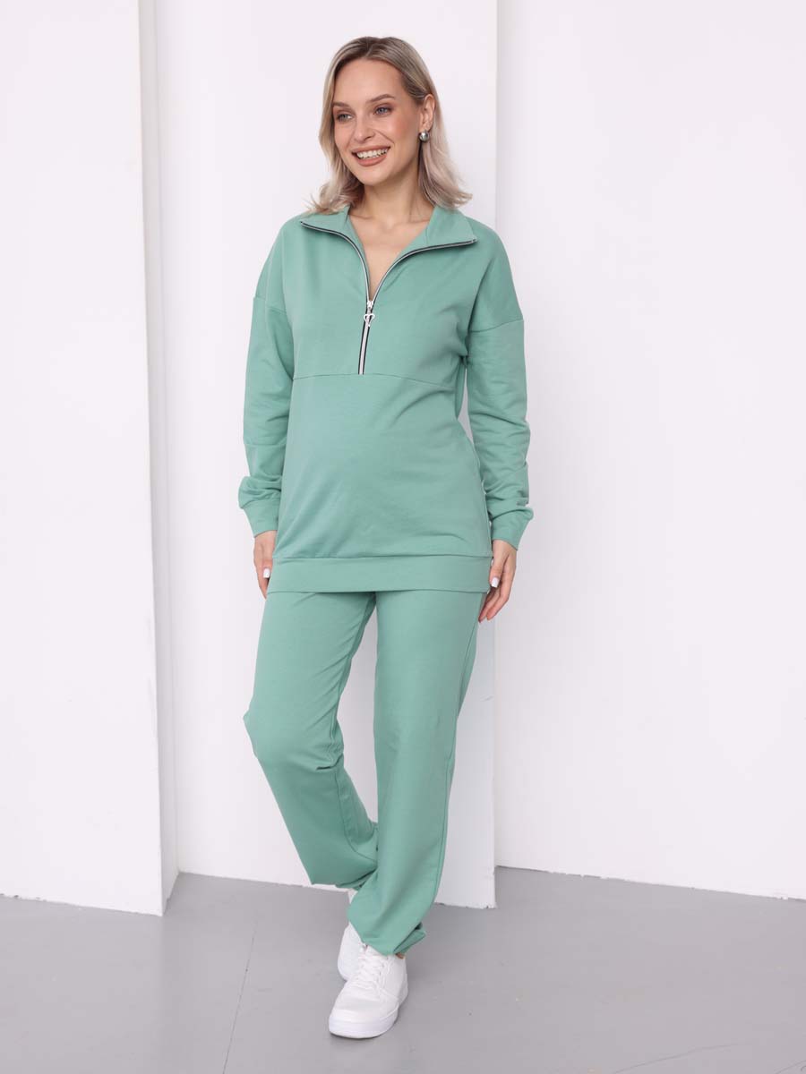 Костюм для беременных и кормящих трикотажный с брюками оливковый/зеленый