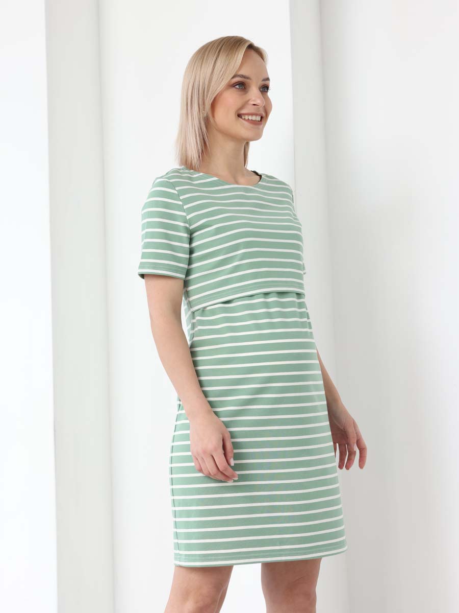 Платье женское для беременных и кормящих мам в офис оливковый/молочный