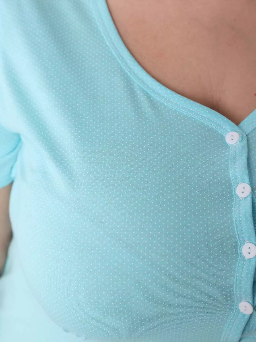 Ночная сорочка большие размеры 53201 в роддом бирюзовый/белый