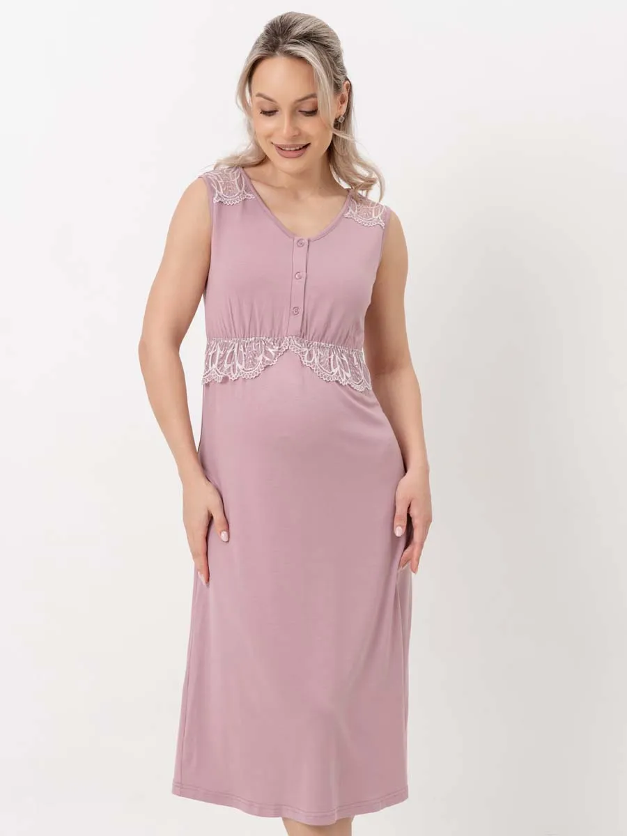 Ночная сорочка в роддом для беременных и кормления пудровый