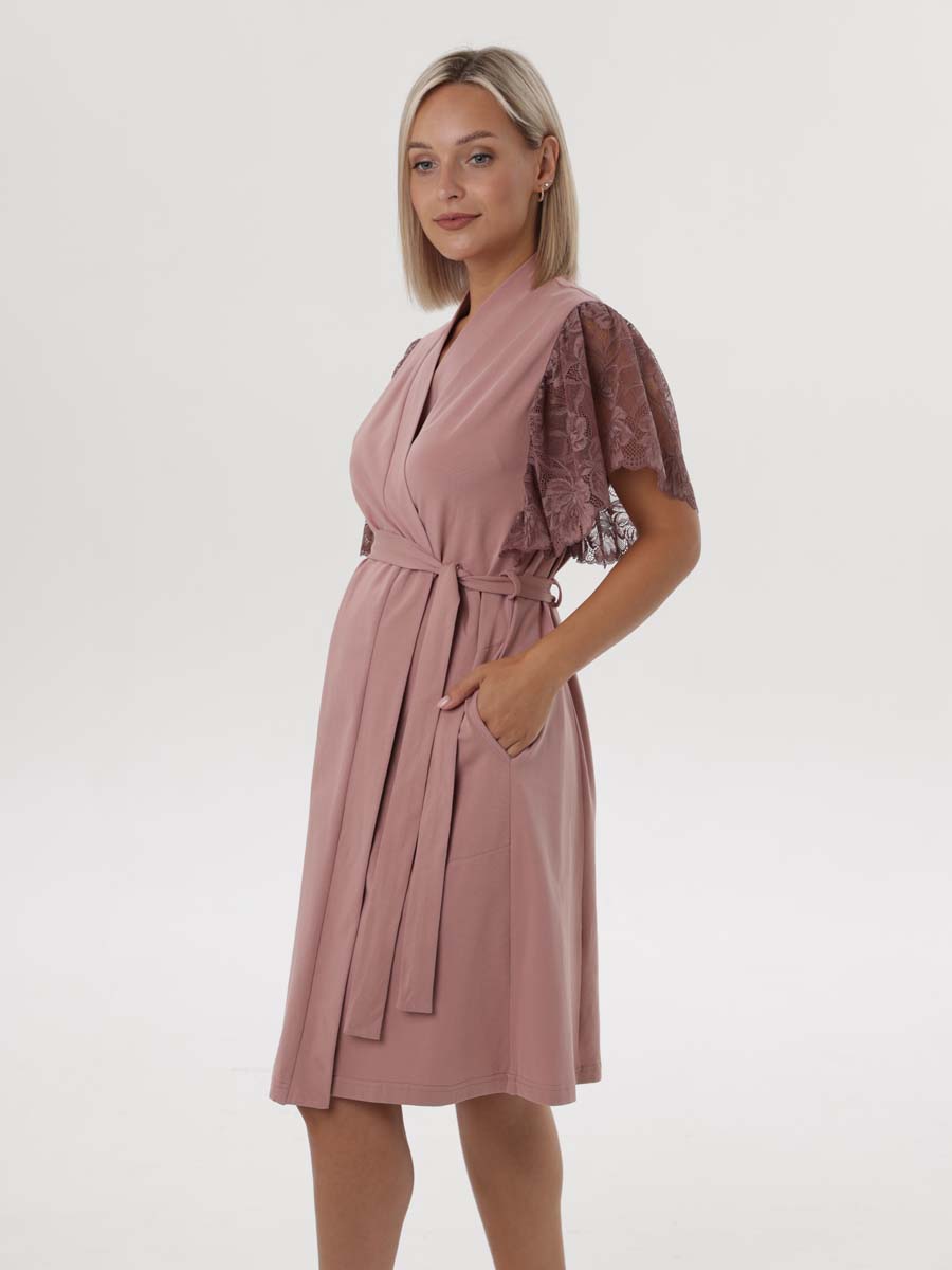 Халат женский домашний кружевной пудровый-темный